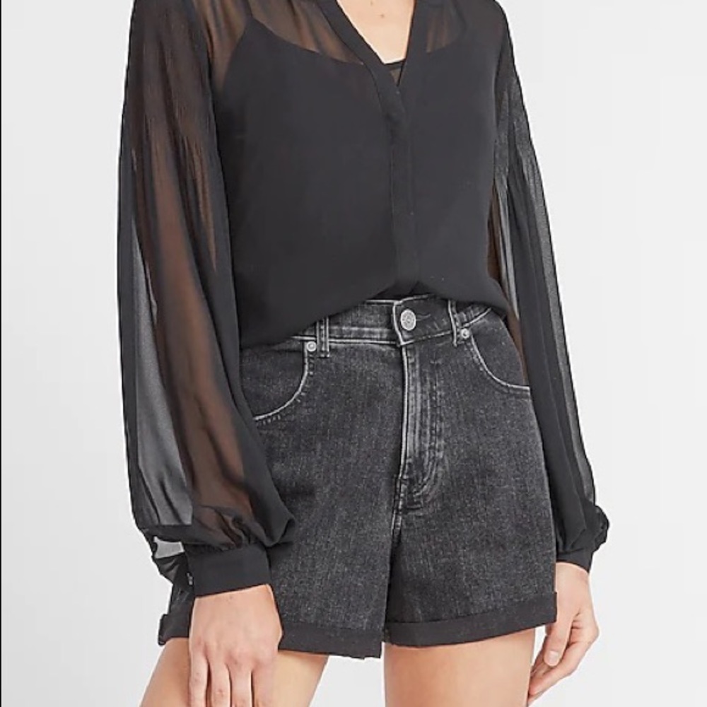 Express - Black Super High Waisted Double Rolled Mom Jean Short